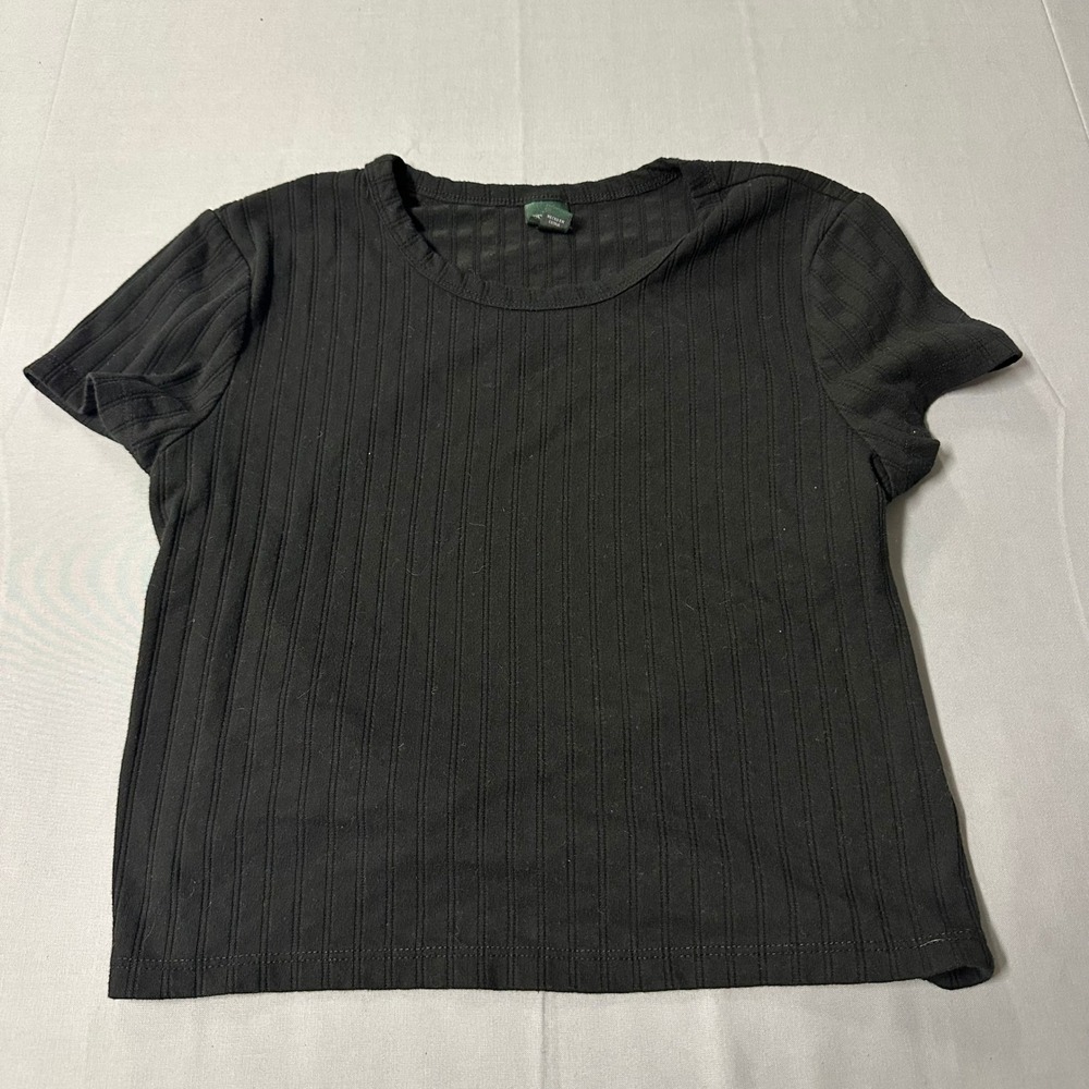 Wild Fable Womens Black Ribbed Short Sleeve Open Back Twisted Crop Top Size M